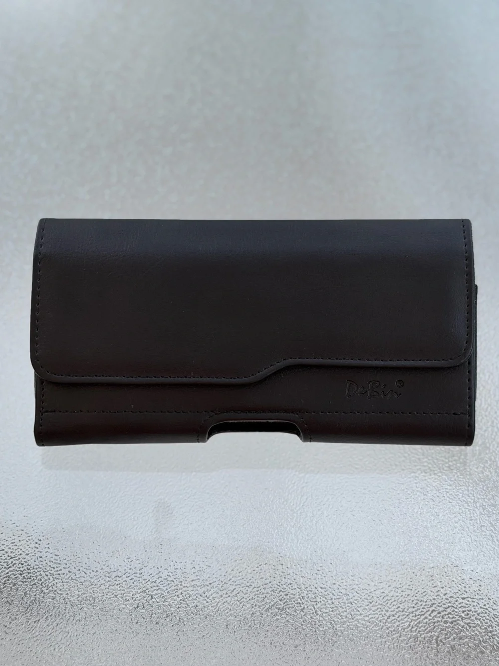 DeBin Black Leather Horizontal Belt Cell Phone Holster Case